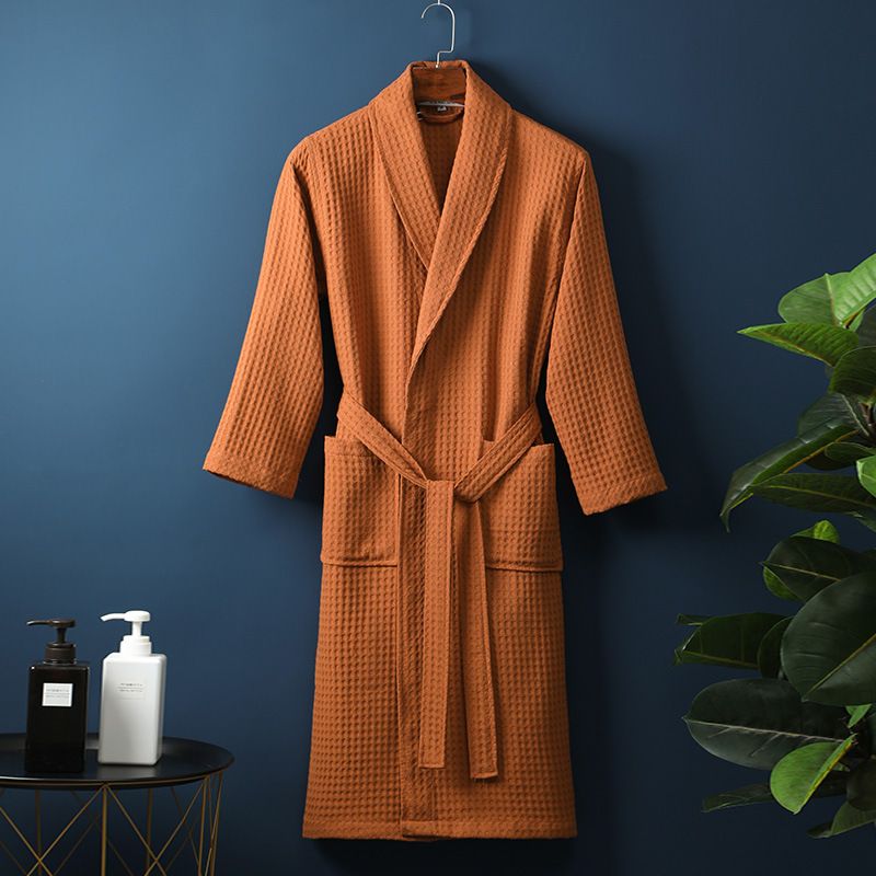 Lente en herfst nieuwe katoenen badjas voor mannen en vrouwen, lange wafel, snel drogende katoenen badjas, badjas voor het hotel._voghion.com