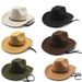 British style men's and women's fashionable rolled edge denim hat, new woolen square top hat_voghion.com