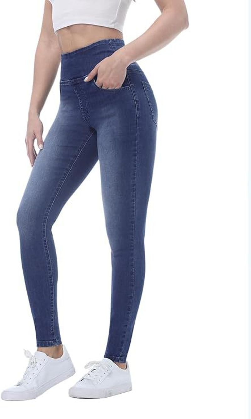 Jeans skinny elasticizzati a vita alta da donna con tasche - Pantaloni da yoga per il controllo della pancia e il sollevamento dei glutei - Comodi jogger per l'allenamento e l'abbigliamento casual_voghion.com
