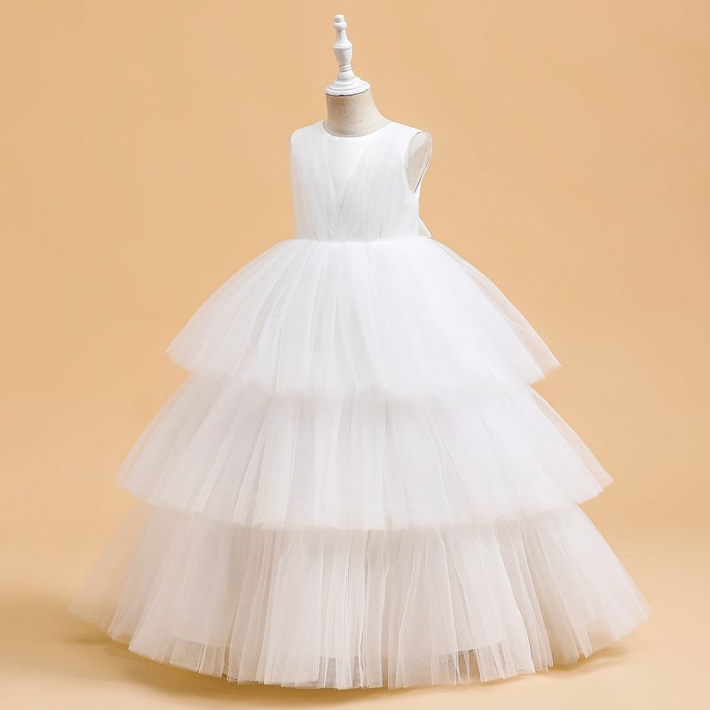 Kid's Clothing girl dress sleeveless cake mesh dress children's piano performance wedding dress evening dress_voghion.com