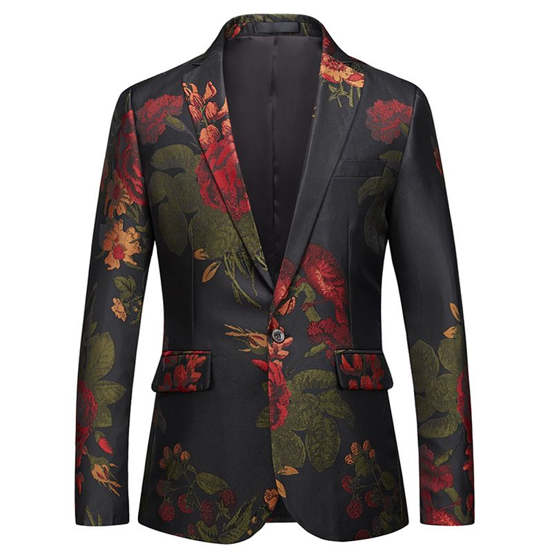 CT Men's Business Casual One-Button Small Blazer Floral Korean Slim Fit Suit Jacket Men_voghion.com
