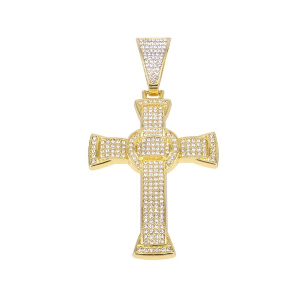Ciondolo unisex in lega con croce e diamanti, da uomo, alla moda, stile rap hip hop, catena cubana_voghion.com