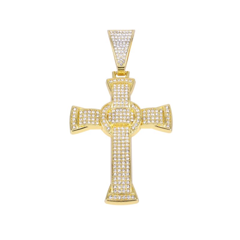 Unisex Cross Diamond Alloy Pendant Men's Cool Trendy Rap Hip Hop Style Cuban Chain_voghion.com