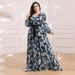 Elegantes Chiffon-Maxikleid in Übergröße mit V-Ausschnitt, Blumenmuster und Gürtel für Hochzeitsgäste oder formelle Anlässe_voghion.com