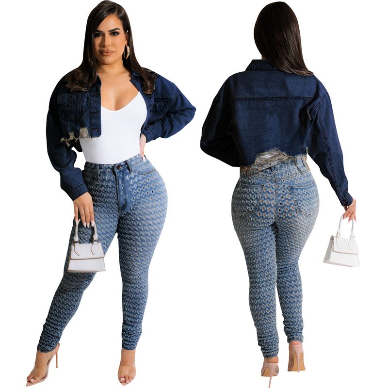 Damesmode sexy mode korte gewassen denim jas top_voghion.com