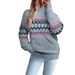 Women's Clothing Women's Chunky Knit Sweater With Snowflake Pattern, Semi-Turtleneck Loose Fit Casual Pullover, Soft & Warm Winter Wear_voghion.com