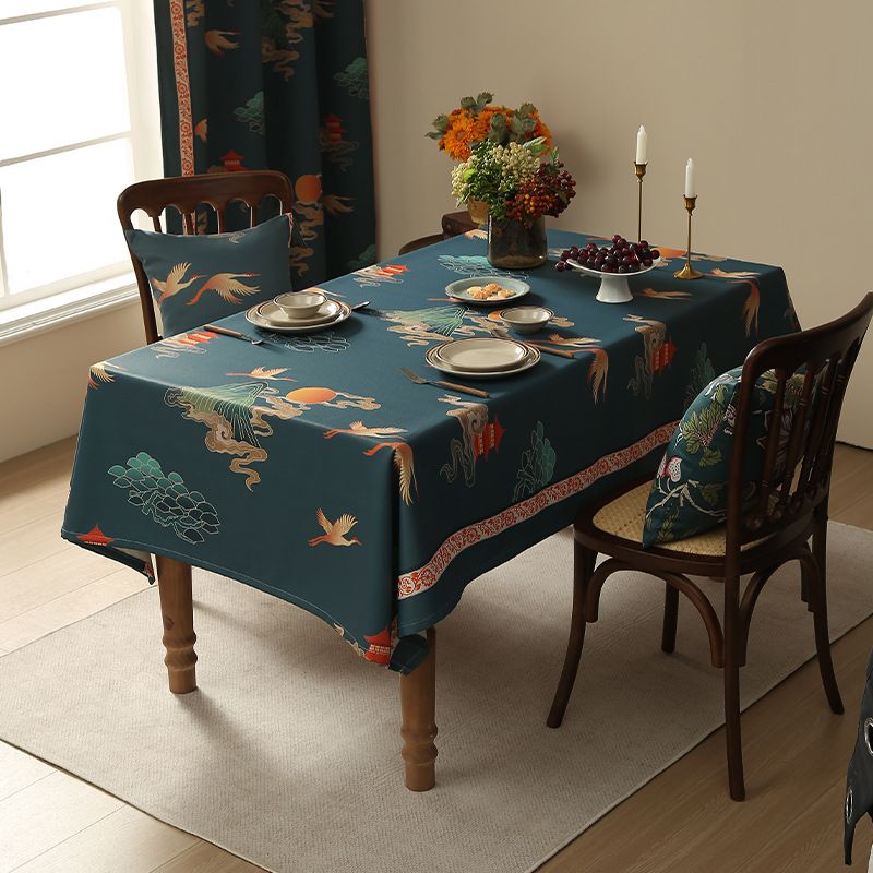 Toalha de mesa de linho e algodão – Design floral vintage, à prova d'água e óleo, capa de mesa retangular para jantar, mesa de centro, decoração para casa_voghion.com