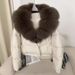 Stylish Short Puffer Jacket With Oversized Fox Fur Collar, 95% White Duck Down, Winter Coat For Women_voghion.com