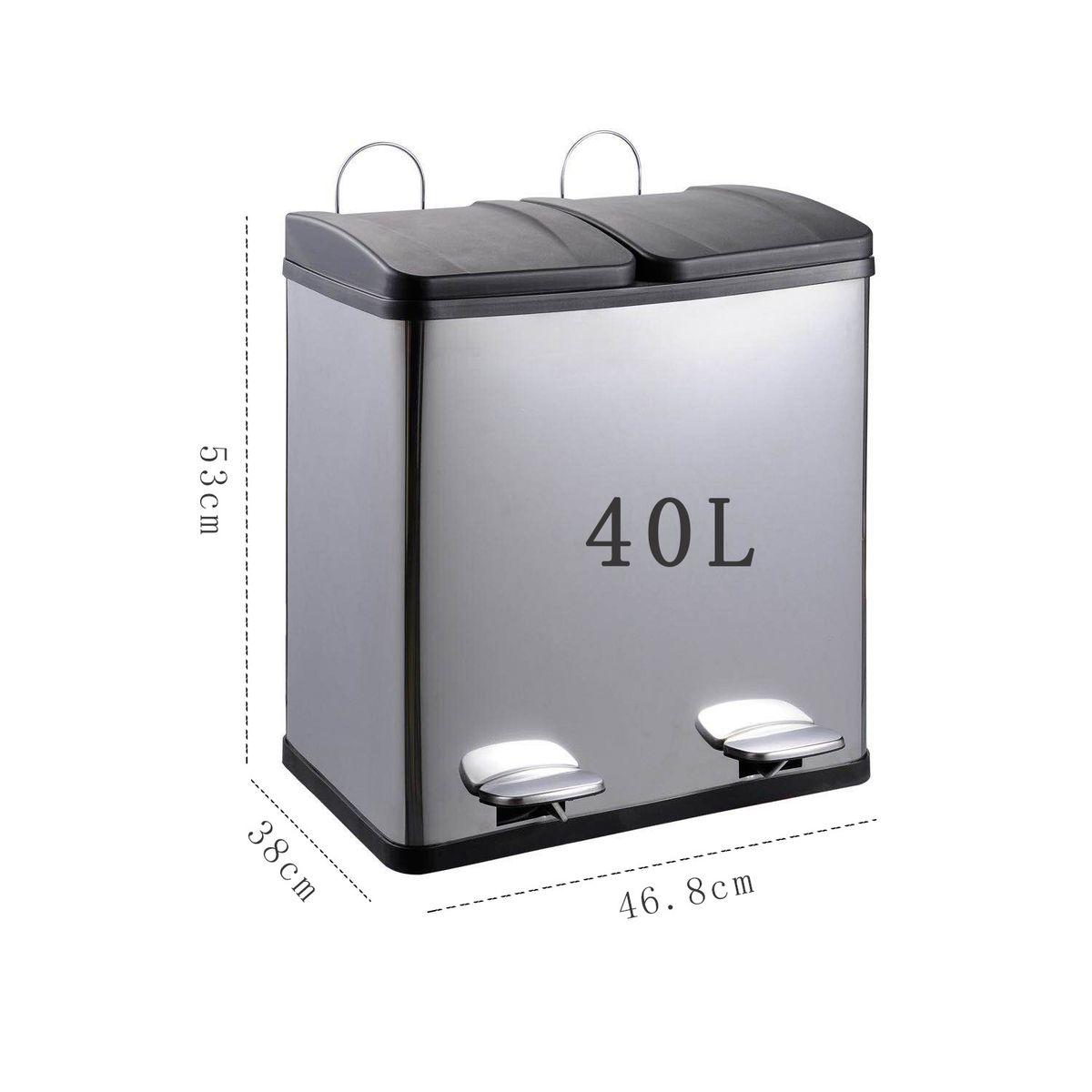 Kapaklı Paslanmaz Çelik Çift Bölmeli Basamaklı Çöp Kutusu - 48L/60L Büyük Kapasiteli Mutfak ve Ofis Atık Kutusu Kuru ve Islak Ayırma İçin_voghion.com