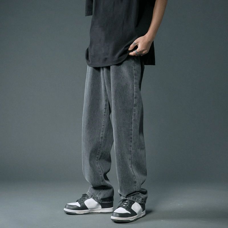 2024-es új utcai hétköznapi táskás farmer Férfi utcai viselet Hip-hop egyenes, széles szárú nadrág diák farmer nadrág kék fekete_voghion.com
