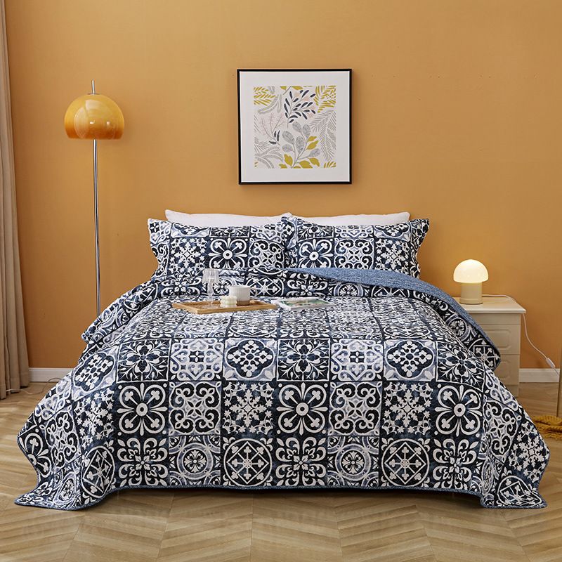 Breathable Cotton Summer Quilt Set - 3 Piece Lightweight Comforter With Solid & Printed Designs All-Season Bedspread_voghion.com