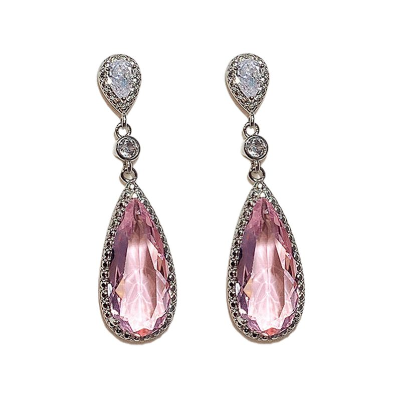 Yamaler 1 Pair Copper Stud Inlaid Decorative Water Drop Dangle Earrings Ear Accessories_voghion.com