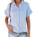 Camicia da donna in cotone e lino caldo, manica corta, con risvolto e fodera con bottoni_voghion.com