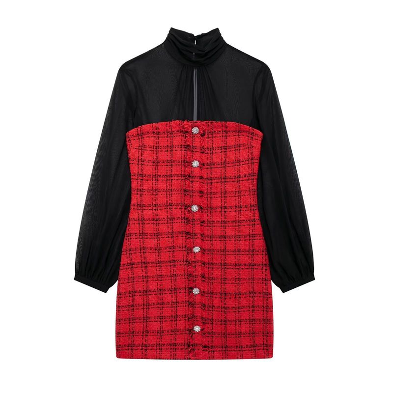 Ropa de mujer 2024 otoño e invierno nuevo estilo temperamento textura empalme mini vestido_voghion.com