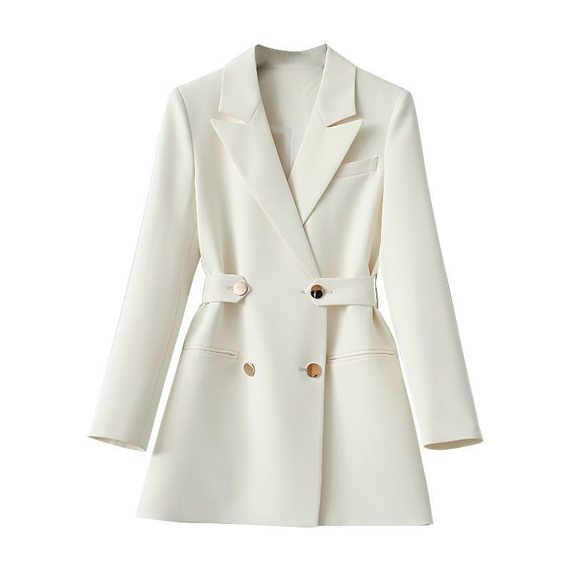 Mid-length small blazer for women spring and autumn new solid color waist slimming double-breasted fashion suit top_voghion.com