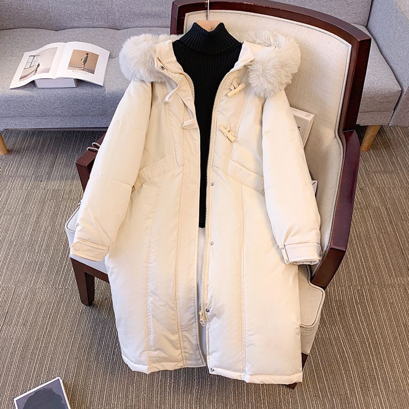 Women's Clothing women's warm and thick cotton coat Korean style fur collar hooded long knee length coat casual all match cotton coat_voghion.com