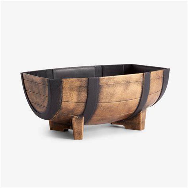 Creative Gardening Plastic Wooden Pot Half Barrel Flower Planter_voghion.com