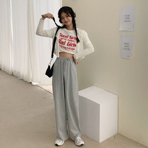 Graue lockere Sporthose für Damen im Sommer, schlanke Laufhose für Damen, weite, gerade geschnittene Freizeithose für Studenten, lange Hose für_voghion.com