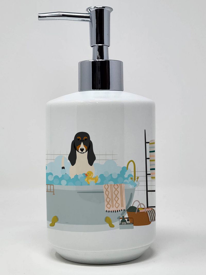 Swiss Hound in Bathtub Ceramic Soap Dispenser Hand Soap Dispenser Pump Bottles for Bathroom Kitchen, Empty Refillable Liquid Soap Container_voghion.com