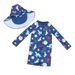 Maillot de bain pour enfant, maillot de bain pour garçon, une pièce, short à manches longues, chapeau de soleil, protection solaire, petit col montant, fermeture éclair, imprimé océan_voghion.com