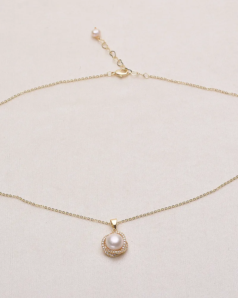 Pērļu dabīgā saldūdens pērļu kombinācija 9 10 mm Mantou Pearl Augsti spīdīgs 14 K ar zeltu pildīts oriģināls dizains_voghion.com