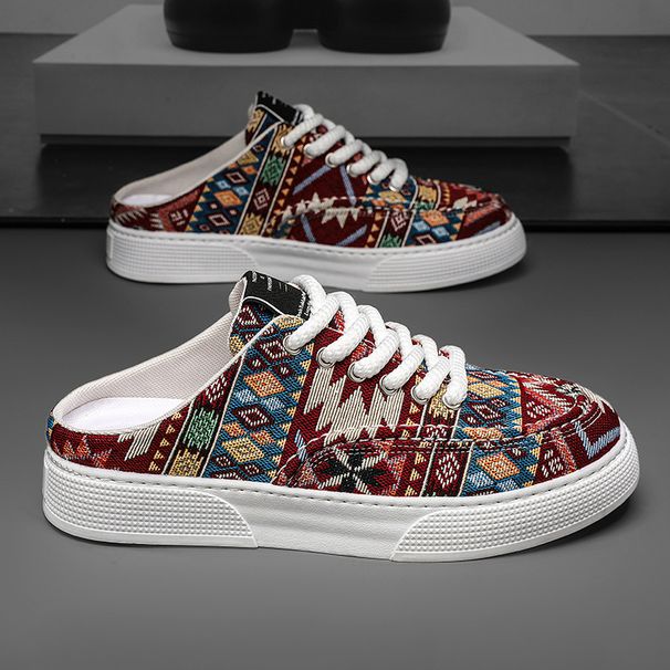Men's Breathable Slip-On Canvas Shoes With Mesh And Print Design - Lightweight Summer Casual Shoes For Comfort And Style_voghion.com