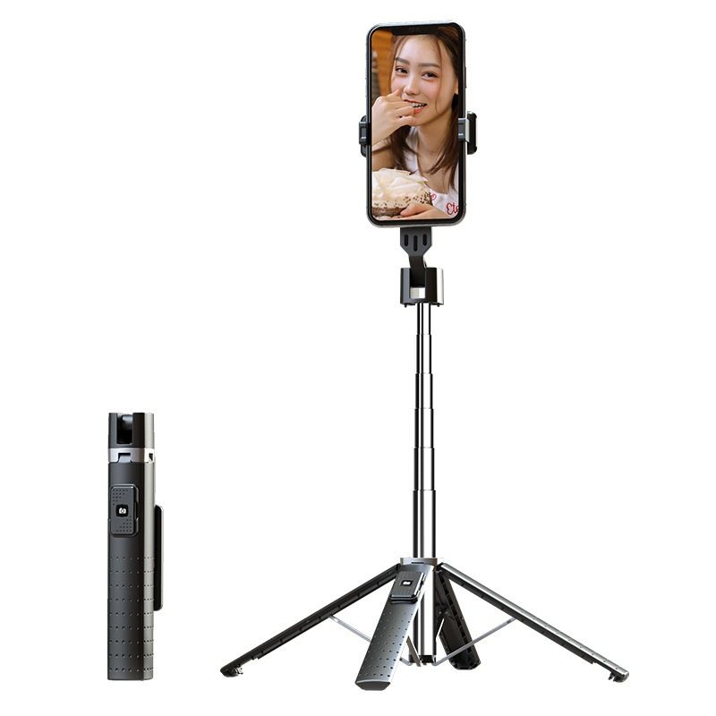 Bastone per selfie a 4 gambe in lega di alluminio serie P05 con telecomando Bluetooth e luci LED magnetiche, treppiede da 100 cm per streaming live/vlogging_voghion.com