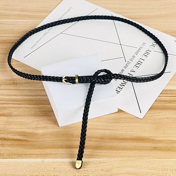 Geflochtener Gürtel ohne Lochung für Damen mit Dornschließe, lässiger, vielseitiger, dünner Gürtel, Taillenseildekoration für Damen für Kleider_voghion.com