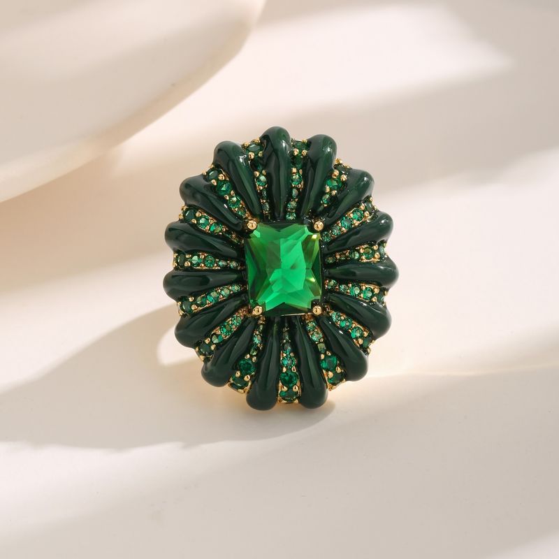 Luxurious Palace Style Elliptical Enamel Lines Circular Square Emerald Zircon Exquisite Ring_voghion.com