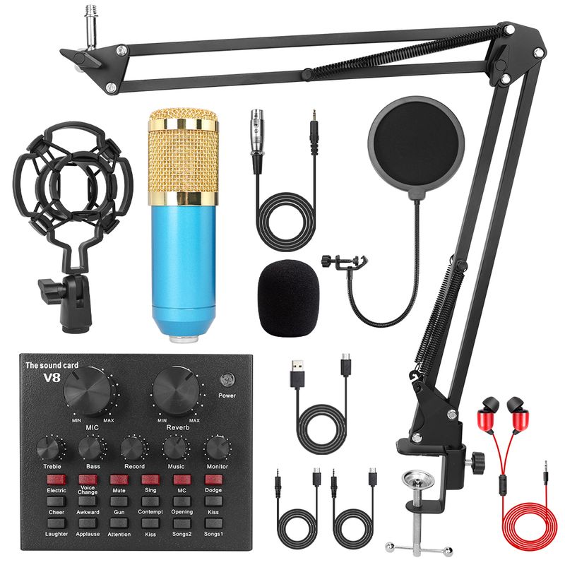 8 buc/set Bm 800 Kit de microfon pentru computer 10 culori cu placă de sunet V8 Professionnel Microfone Studio Microfono_voghion.com