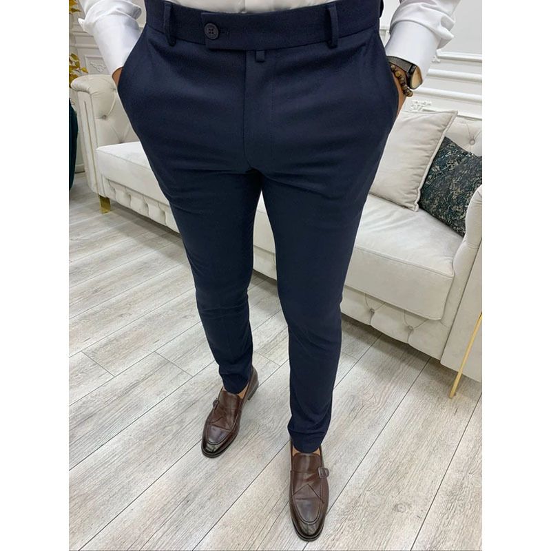 Pantaloni sport pentru bărbați, de vară, de culoare solidă, stil social, stretch, talie medie, skinny, de birou, pentru petrecere, costum de lucru masculin, toamnă_voghion.com