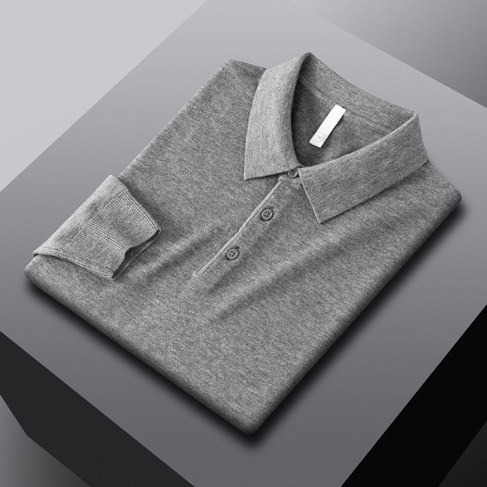 Polo tricoté à col rabattu pour l'automne et l'hiver, couche intérieure chaude en cachemire, mode banlieue, style décontracté_voghion.com