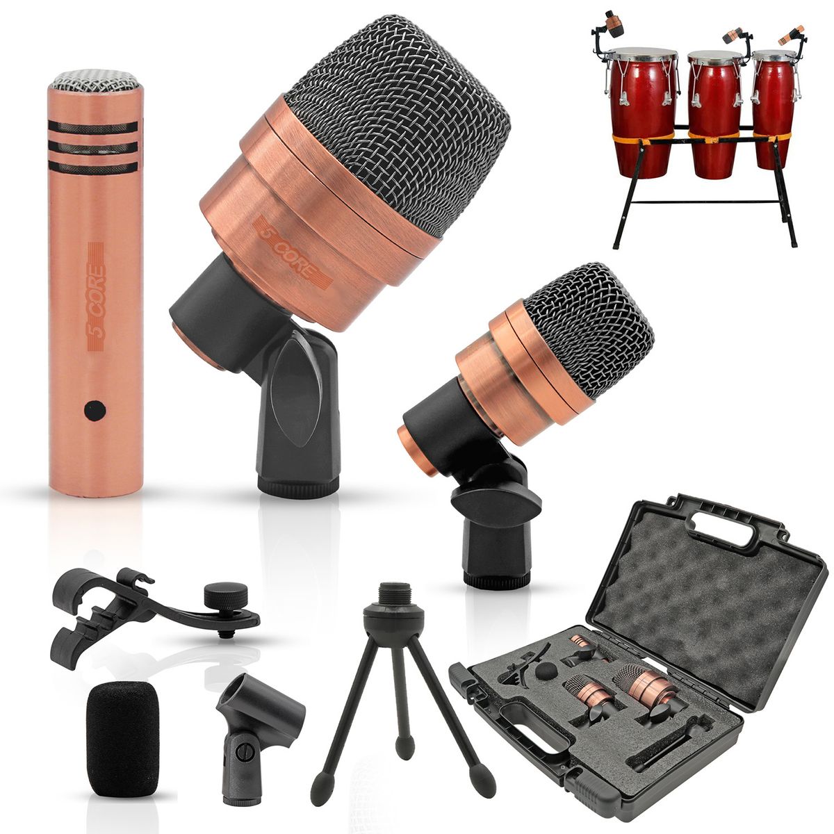5 Core Conga Mic Snare Tom Set Professional XLR Cardioid Unidirectional Condenser Instrument Microphone Kit - CONGO 3XP Copperex_voghion.com