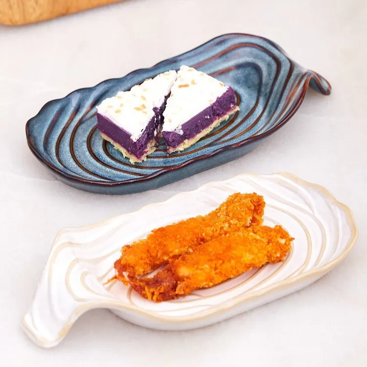 Ceramic Spoon Holder Commercial Threaded Snack Plate Restaurant Creative Dessert Plate Soup Spoon Rest_voghion.com