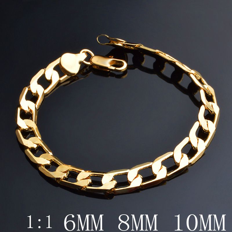 Gold-Plated Bracelet Personality Ins Style Men's Plain Figaro Cuban Chain_voghion.com
