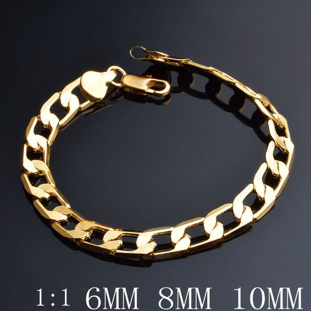 Gold-Plated Bracelet Personality Ins Style Men's Plain Figaro Cuban Chain_voghion.com