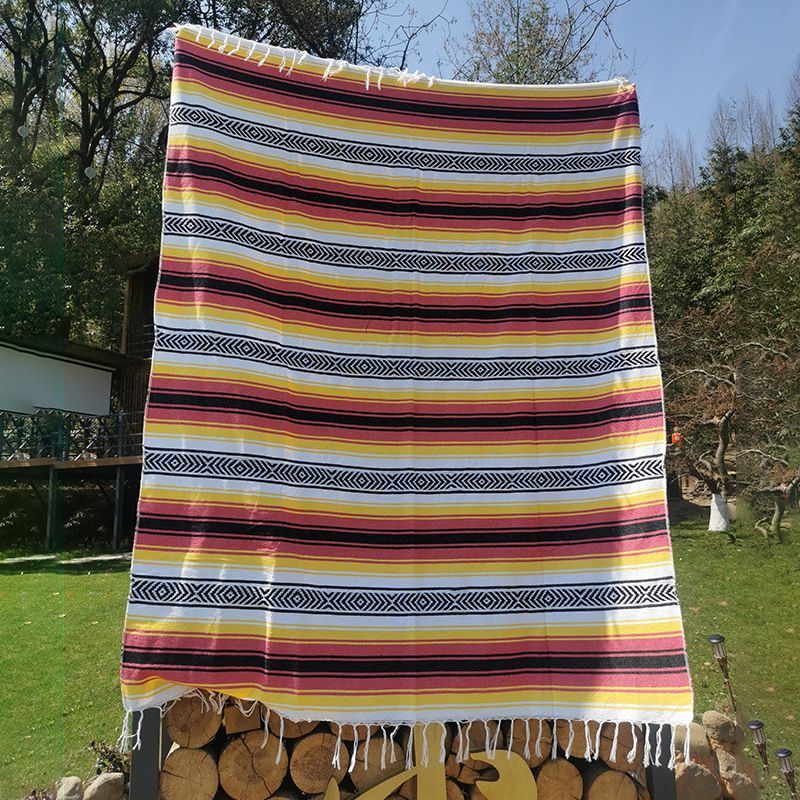 Coperta lavorata a maglia in stile messicano - Per un pisolino in ufficio, per coprire l'aria condizionata, per decorare la casa in modo multiuso._voghion.com