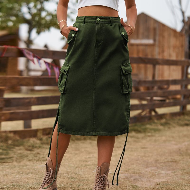 Damenbekleidung New Denim Lace Up Arbeitskleid Casual Midirock Trend_voghion.com