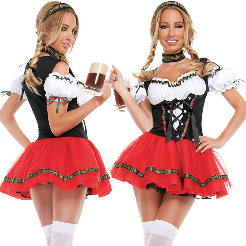 Abbigliamento donna Costume di Halloween Costume da ragazza birra tedesca dell'Oktoberfest bar cameriere cameriera cameriera uniforme spot all'ingrosso_voghion.com