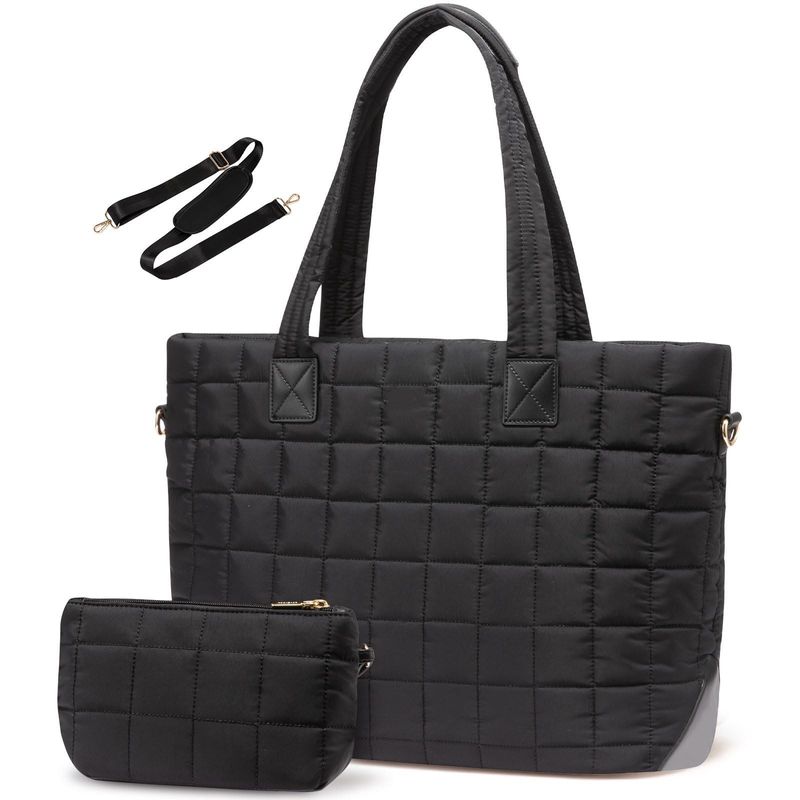 Daunen-Handtasche für Damen, Laptoptasche, gesteppt, mit Reißverschluss, flauschige Arbeitstasche_voghion.com