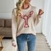 Pullover mit Animal-Print in Kontrastfarbe – Damen-Strickpullover aus Acryl (S-L, Creme)_voghion.com