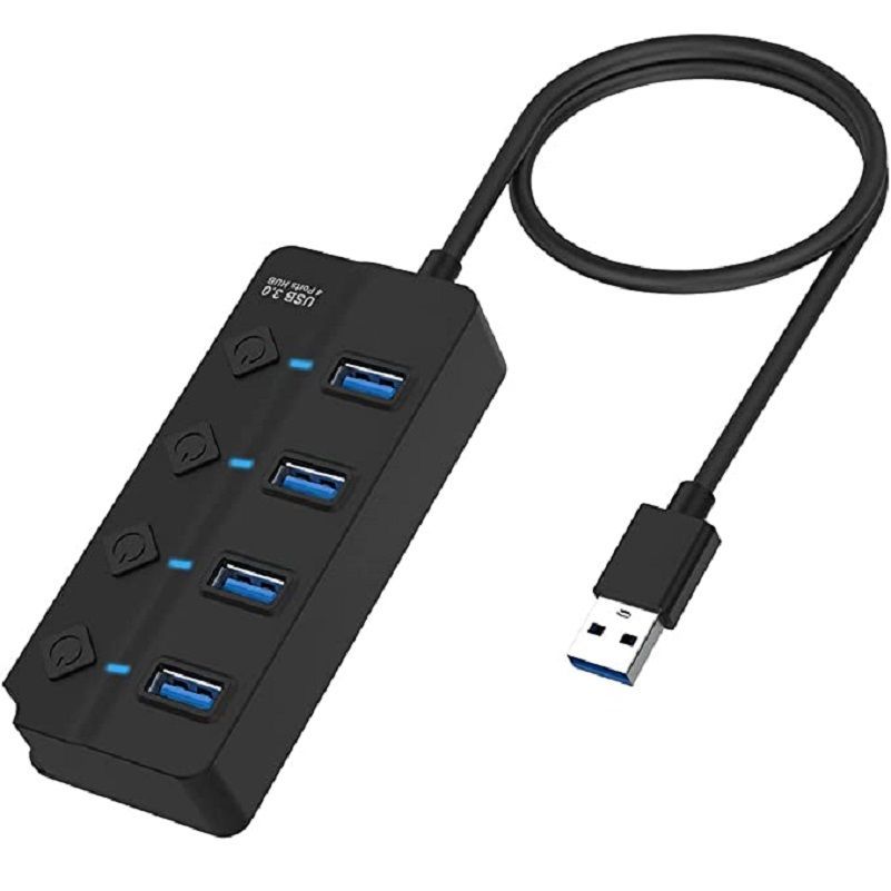 HUB USB ; Hub de données USB 3.0 à 4 ports avec interrupteurs marche/arrêt et voyants individuels pour MacBook ; ordinateur portable ; Surface Pro ; PC ; clé USB ; disque dur mobile (2,4 pi/0,7 m)_voghion.com