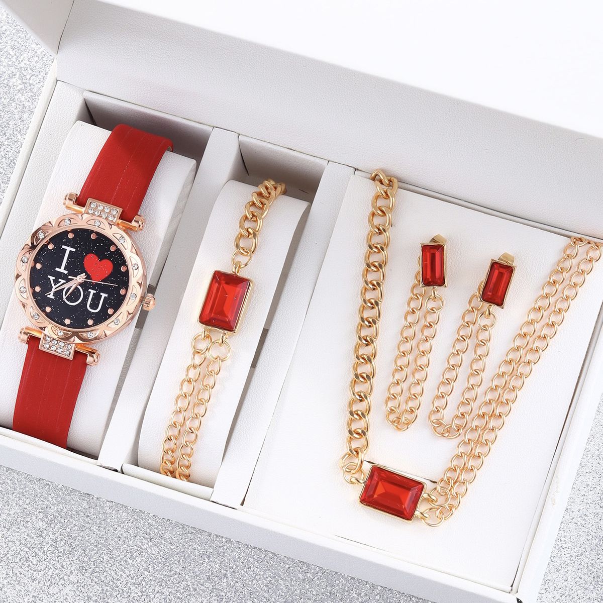 Enkelt, afslappet dameur, cubansk armbånd, halskæde, øreringe, jakkesæt, gave, mode, personlig gave til kvinder_voghion.com