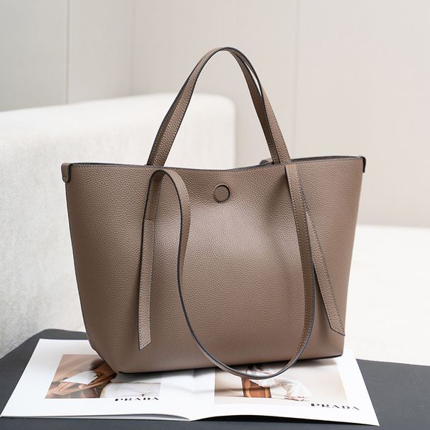 Echtes Leder Klassische Mode Gemüsekorb Einfache Kopfschicht Rindsleder Eimer Damentasche, Handtasche_voghion.com