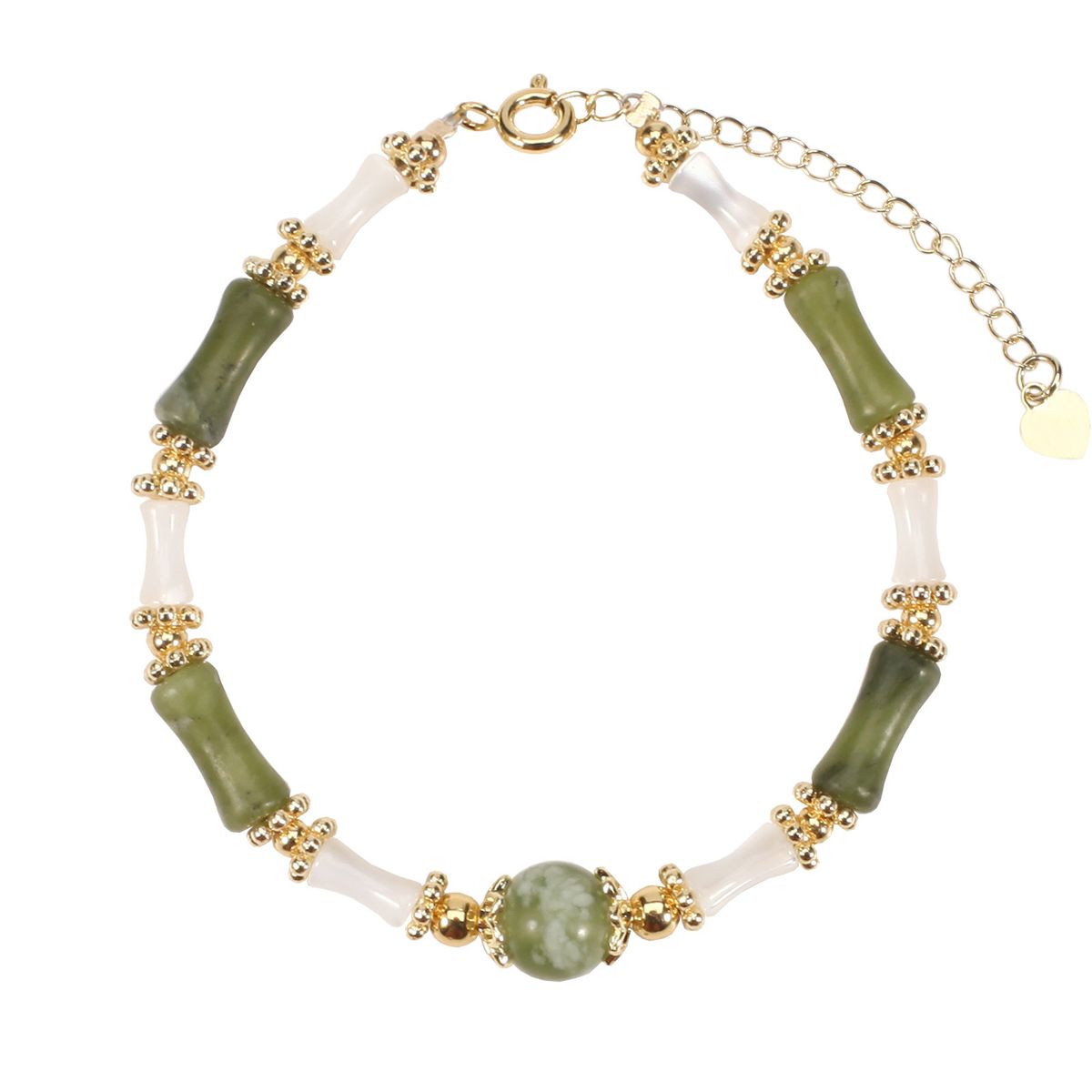 Bamboo Peridot Shell Round Beads Natural Stone Bracelet Necklace Set Female Adjustable_voghion.com
