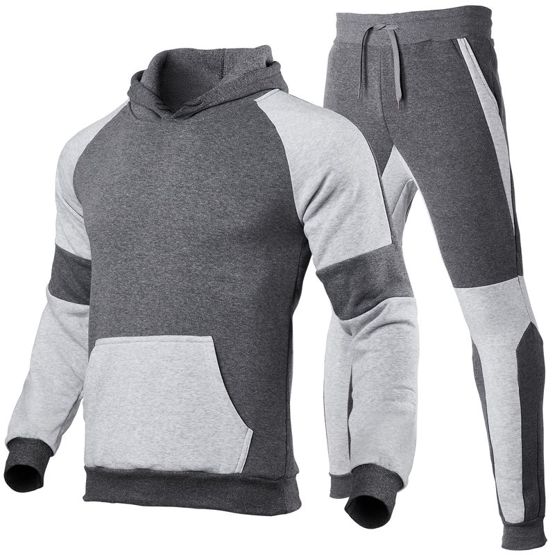 Tuta con cappuccio abbinata ai colori dell'abbigliamento maschile, pantaloni a maniche lunghe, più velluto e caldo, maglione pullover, semplice e casual_voghion.com