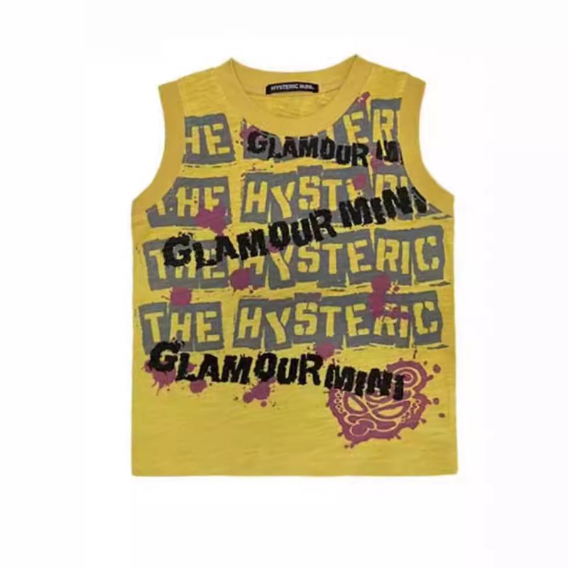 Kids Summer Sleeveless T-Shirt Cartoon Print, Breathable Cotton, Loose Fit For Boys & Girls (110-140cm, Yellow)"​_voghion.com