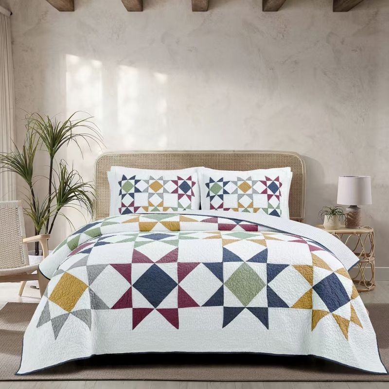 Couverture climatisée 100 % coton patchwork – Couette d'été légère avec coutures de qualité supérieure (literie respirante et confortable)_voghion.com