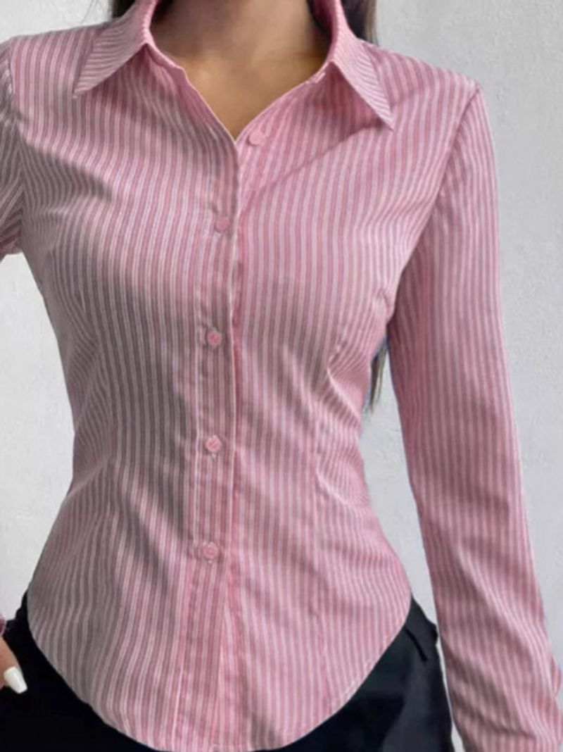 Camicia casual a righe con bottoni per uomo e donna – Cardigan aperto sul davanti a maniche lunghe slim fit con colletto classico_voghion.com