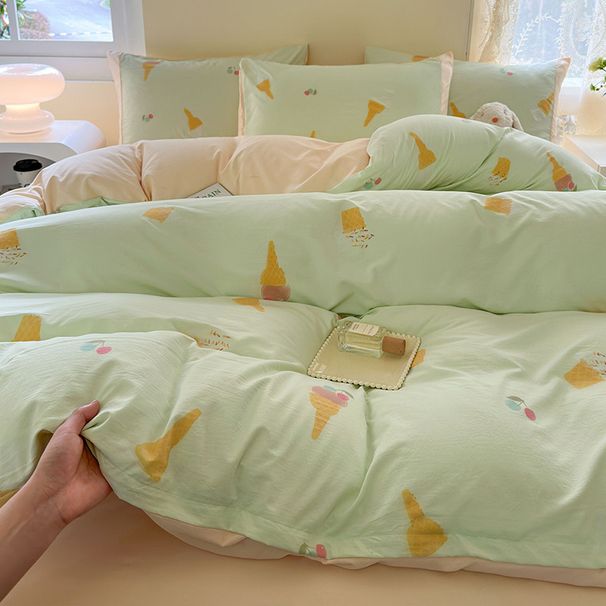 A-Class Fresh Four Spring Dormitory Bedding Three Piece Set Cartoon Printed Bed Sheet and Quilt Cover Minimalist_voghion.com